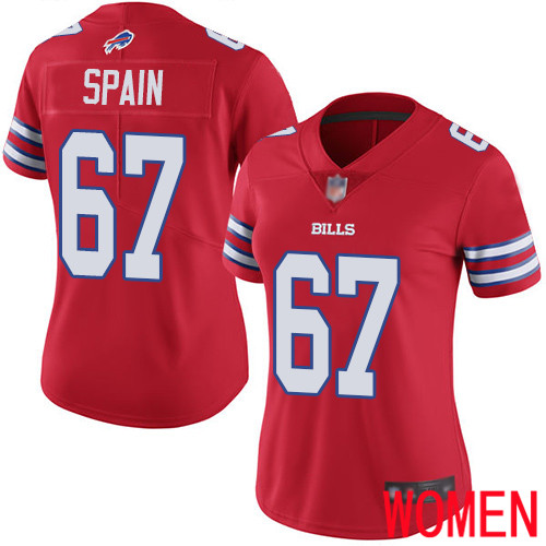 Women Buffalo Bills #67 Quinton Spain Limited Red Rush Vapor Untouchable NFL Jersey